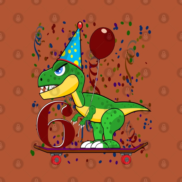 Kids Six 6 Years Old Dinosaur Birthday by Mindseye222