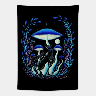 Wolf with blue mushrooms Tapestry