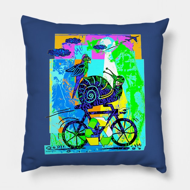 Earth Day Recycling Snail 3 Pillow by Mudge