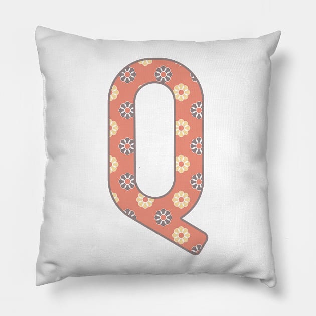 MONOGRAM LETTER Q PINK FLORAL TYPOGRAPHY DESIGN Pillow by Rhubarb Myrtle