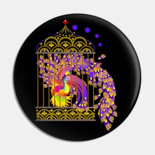 Magic Phoenix bird in a golden cage. Pin