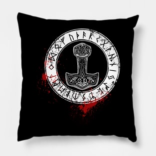 Mjoelnir and norse runes, bloody Pillow