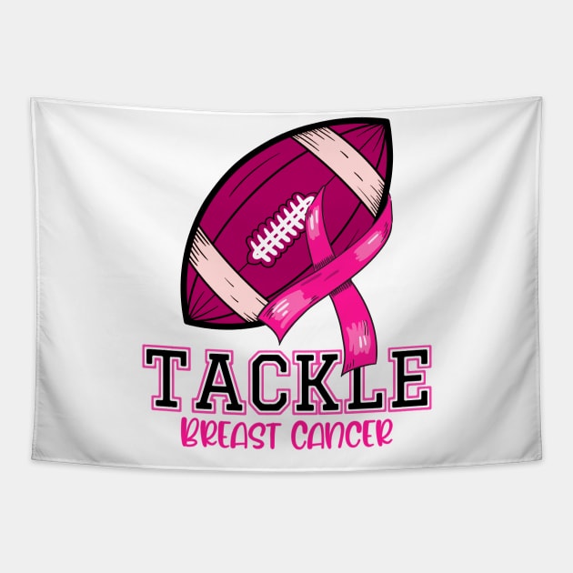 Tackle Breast Cancer Shirts Fighting American Football Women Tapestry by Gendon Design