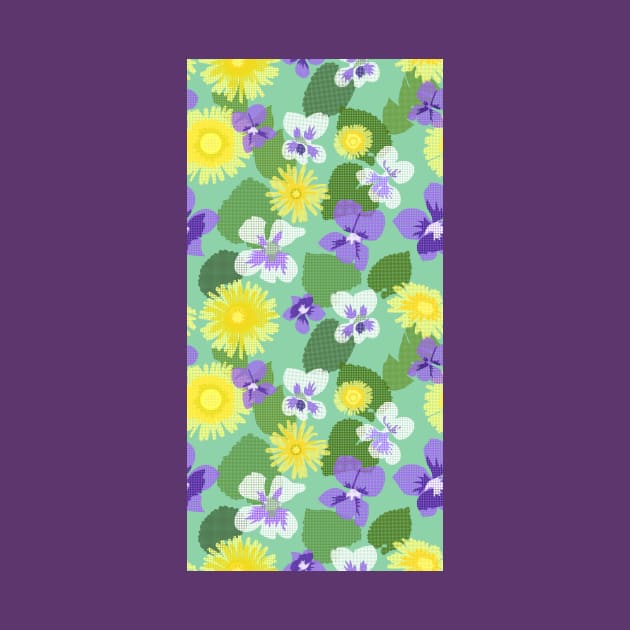 Cross-stitch Dandelions and Violets on Mint Green Vertical by ArtticArlo