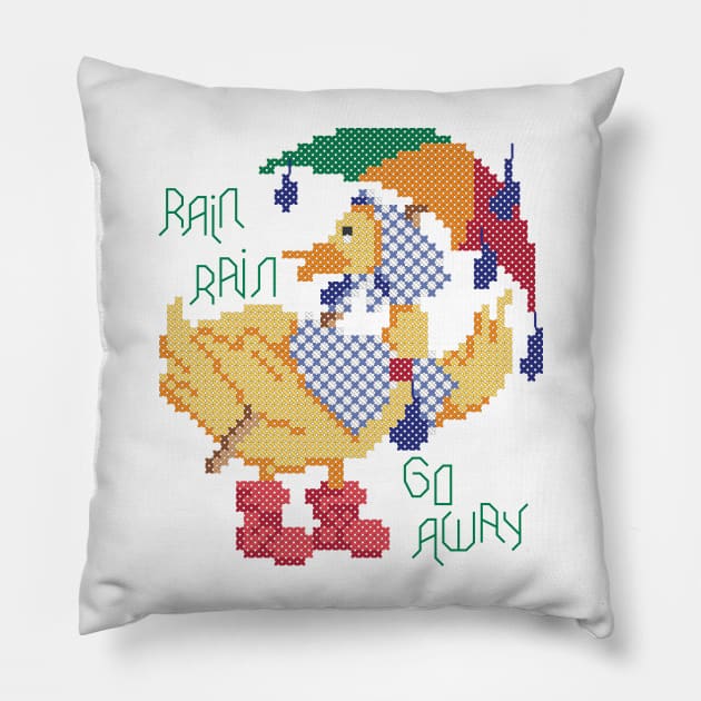 Rain Rain Go Away Duck Cross Stitch Pillow by inotyler