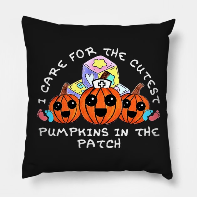 I Care For The Cutest Pumpkins In The Patch (Black) Pillow by thcreations1