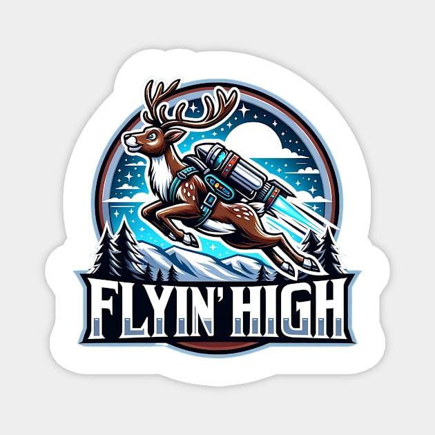 Flyin' High - Reindeer Soaring with Jetpack Magnet by PixelProphets