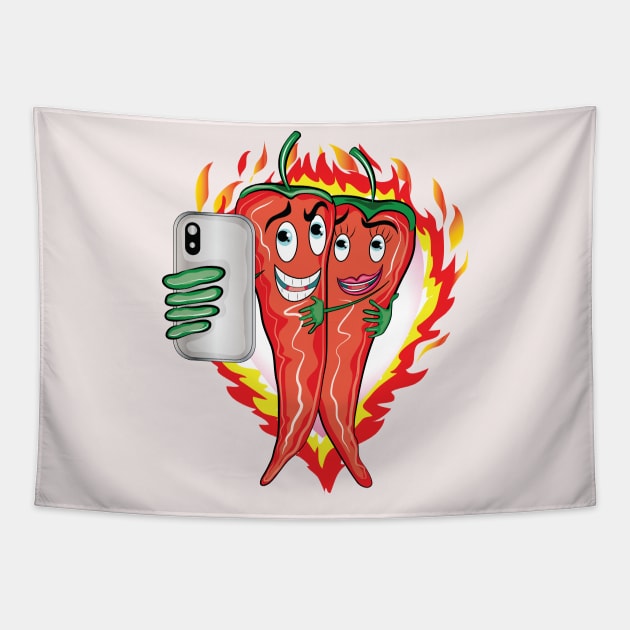 Hot Love Chili Pepper Valentine Tapestry by ArticArtac