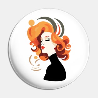 Minimalist Illustration of Orange-Haired Lady in Black Pin