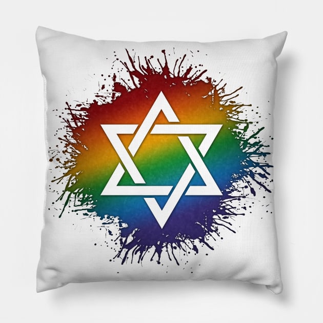 Rainbow Star of David Pillow by LiveLoudGraphics