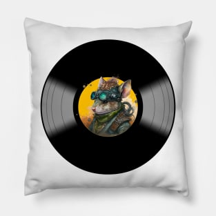 Steampunk Rat On Vinyl Record Pillow