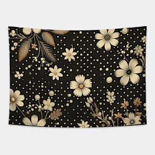 Black and Beige Floral Tapestry