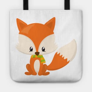 Cute Fox, Little Fox, Baby Fox, Fox With Scarf Tote