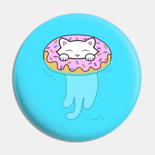 Cute white kitten swimming in a pool with water donut Pin