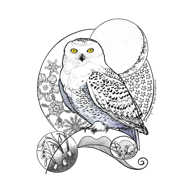 Snowy Owl Doodle in a blue wintery scene by mernstw