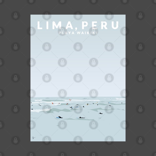 Lima, Peru, Playa Waikiki, Miraflores Travel Poster by lymancreativeco