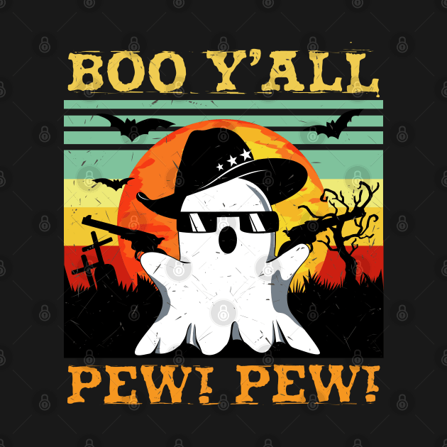 Funny Boo Y'all Cowboy Country Western Halloween by PunnyPoyoShop