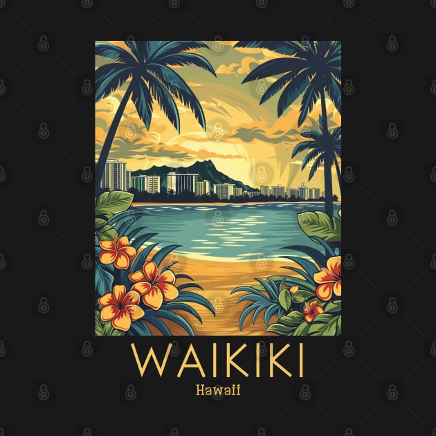 A Vintage Travel Illustration of Waikiki - Hawaii by goodoldvintage