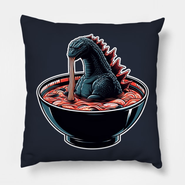 Godzilla Ramen 3 Pillow by Bentonhio