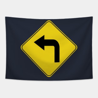 Caution Road Sign Left Turn Arrow Tapestry