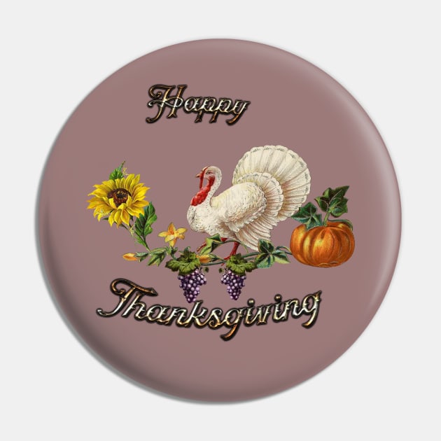 Happy Thanksgiving, with cute turkey, flowers and fruit Pin by Nicky2342