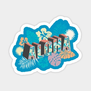 Aloha Retro postcard Typography with tropical leaves Magnet