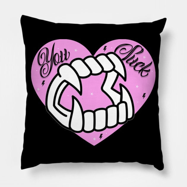 You Suck heart Pillow by Rockadeadly