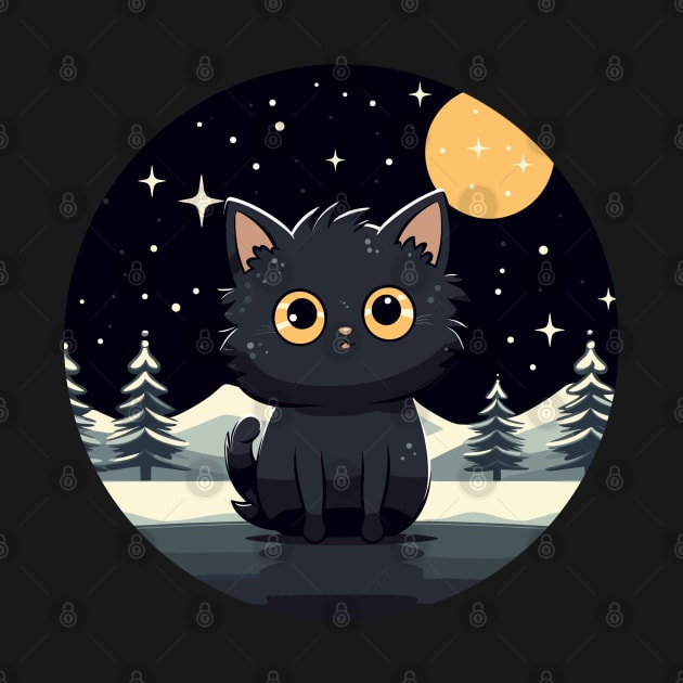 black cat in christmas winter night by legend