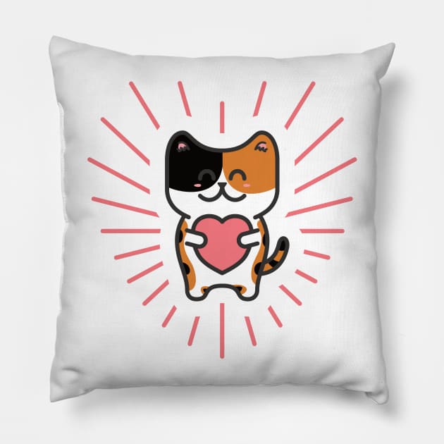 Cute Calico Love Cat Pillow by Mob73