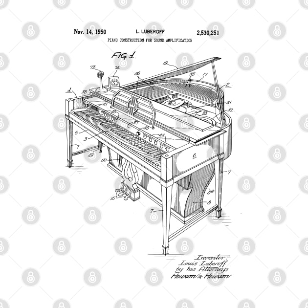 Piano Player Gifts - 1950 Grand Piano Patent Print by MadebyDesign