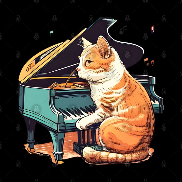 Cute Funny Cat Playing Piano - Musician Cat Lover by Karin Wright