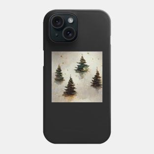 Watercolor Winter Christmas Trees, Gold and Green Phone Case