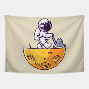 Cute Astronaut Trimming Moon Cartoon Tapestry