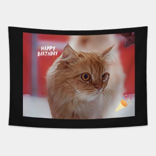 Ginger Cat Happy Birthday Card Tapestry