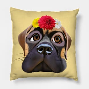 Big-Eyed Funny Bulldog With A Flower Crown Pillow