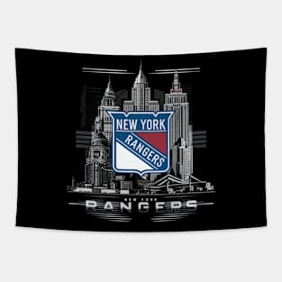 New York Rangers logo in a dramatic movie poster-style illustration Tapestry