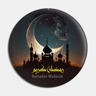 Ramadan Mubarak on a Dark Background Pin