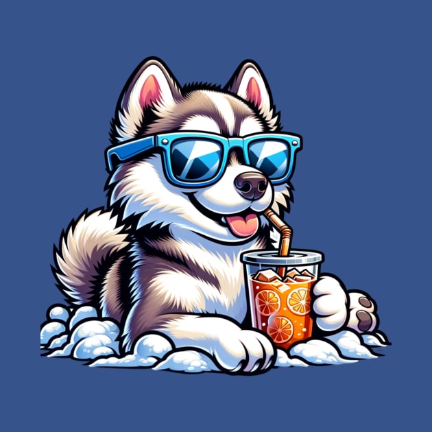 Siberian Husky Drinking Iced Tea Wearing Sunglasses by Beverage Beasts