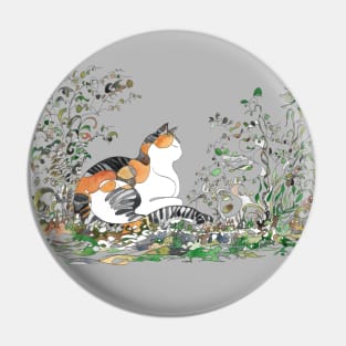 Calico Cat In The Garden Pin