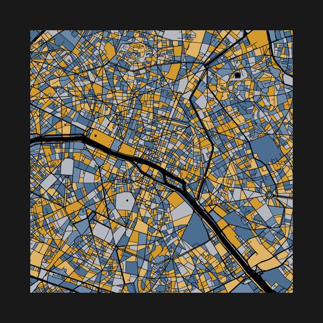 Paris Map Pattern in Blue & Gold by PatternMaps