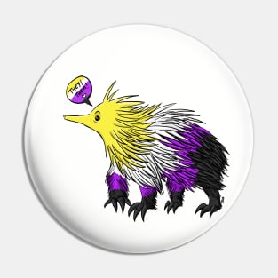 Nonbinary Echidna with Pronouns Pin