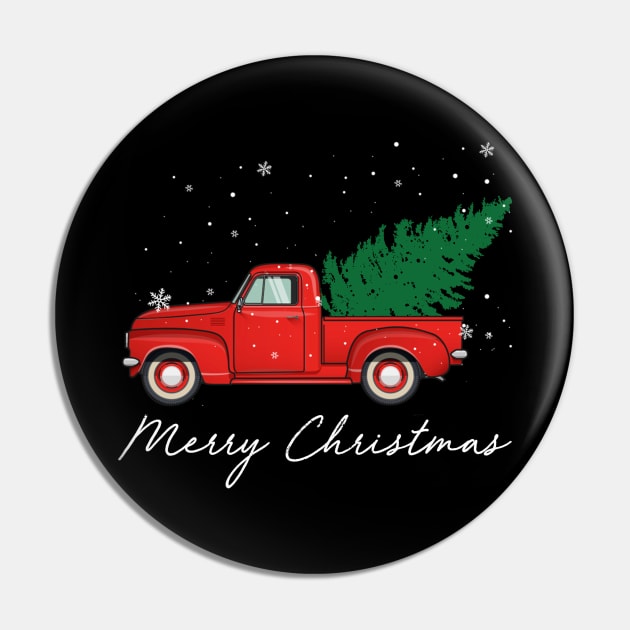 Merry Christmas Retro Vintage Red Truck Pin by Soema