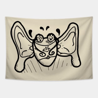 Beautiful butterfly man - black line tattoo style Tapestry