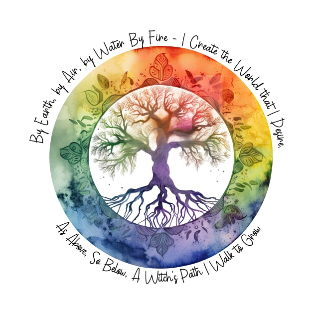 Tree of Life Witch Axiom Watercolor Art Design by Dragonfly Tees