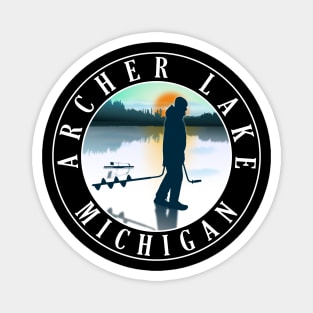 Archer Lake Ice Fishing Michigan Sunset Magnet