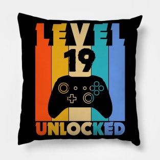 Level 19 Unlocked Funny Video Gamer Birthday Novelty T-Shirt Pillow