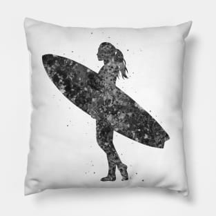 Surfer girl black and white Pillow