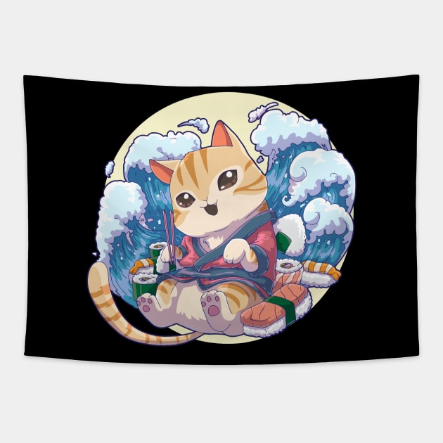 Sushi Cat Anime Kawaii Tapestry by KAWAIITEE