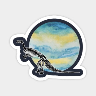 Dinosaur Skeleton in Space Blue Yellow Planet Magnet