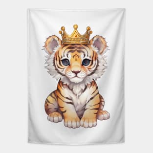 Watercolor Bengal Tiger Wearing a Crown Tapestry